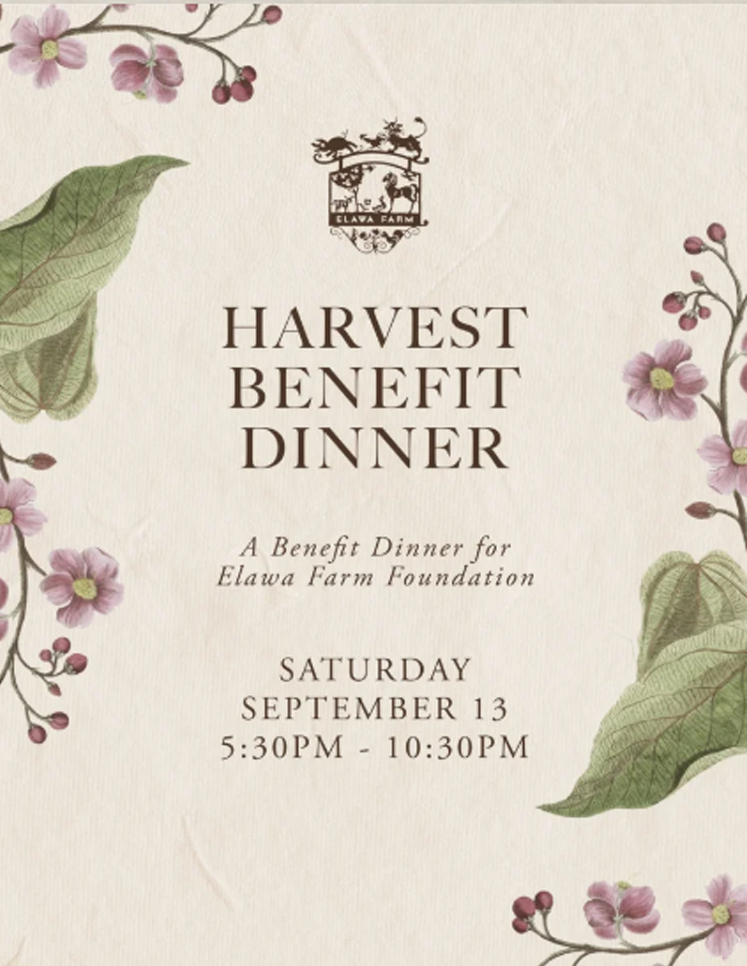 Harvest Benefit Dinner at Elawa Farm